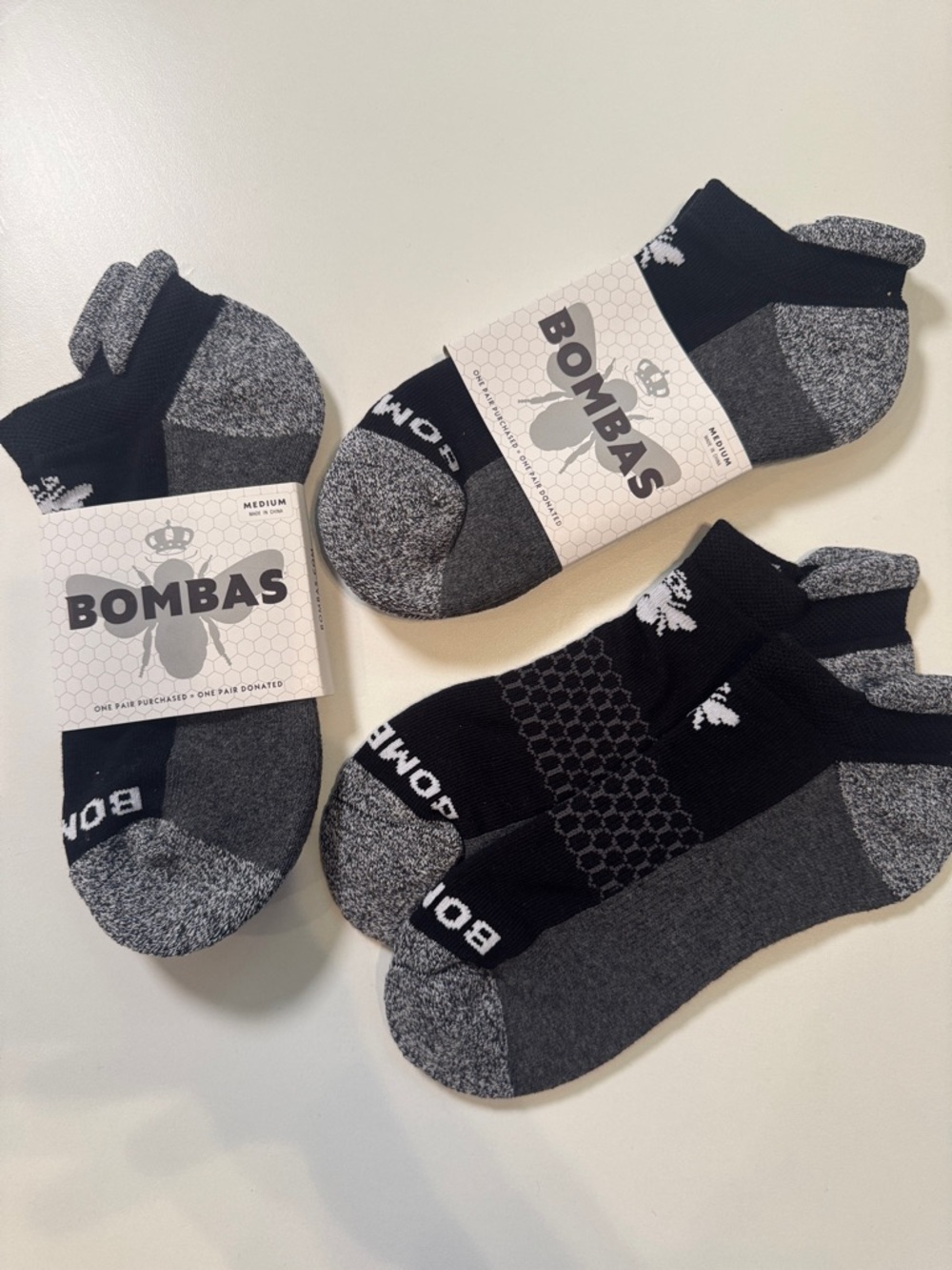 Bombas NWT 3 pair Original Ankle Socks Color: Black/Grey/Charcoal SZ: Medium